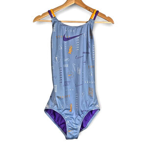NEW Nike Swimsuit Girls XL Blue Spiderback One Piece Logo Beach Pool Swim